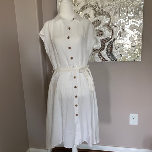 mango white button dress
